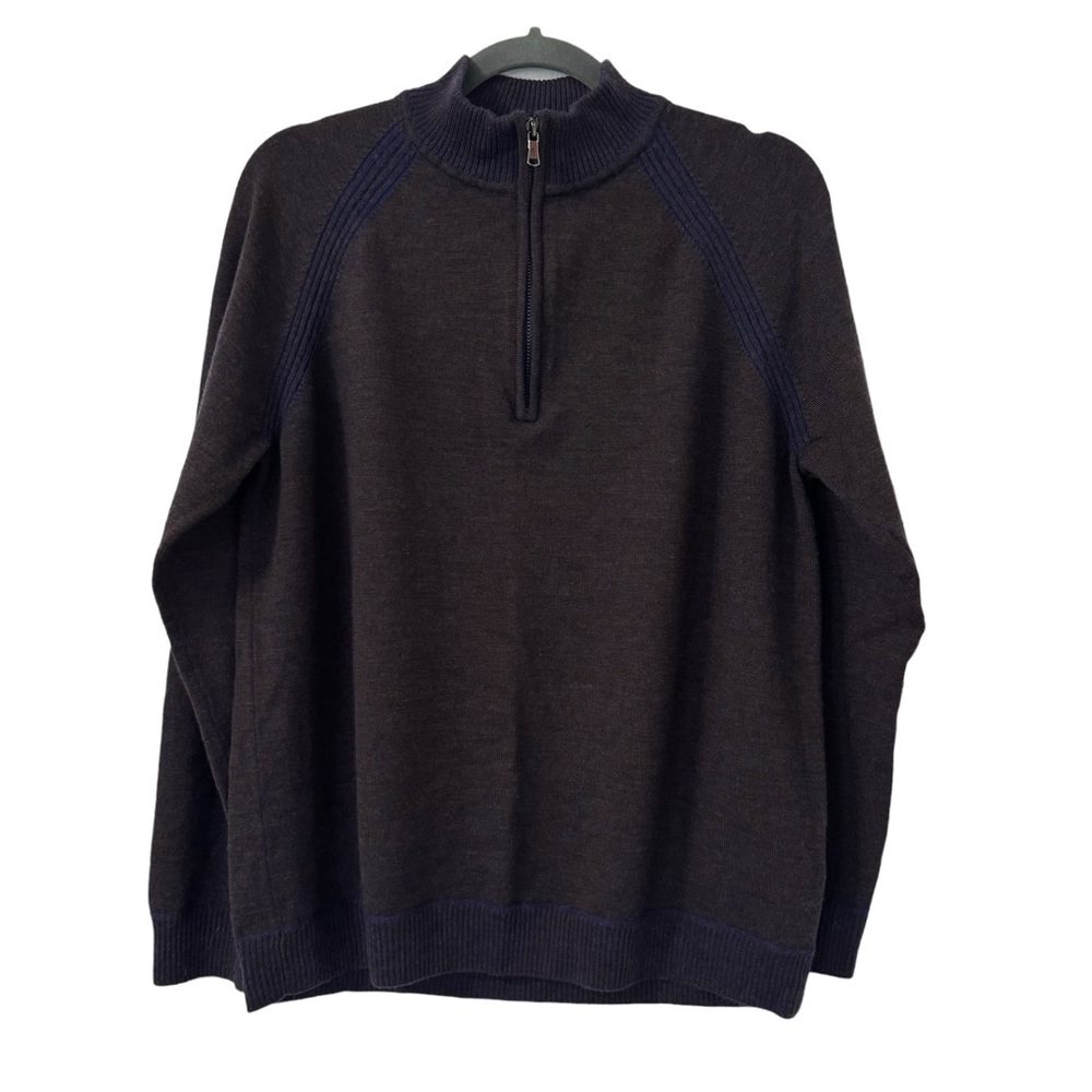 ROBERT GRAHAM Ross Quarter Zip Sweater Classic Fit Blue Plum 100% Wool Large